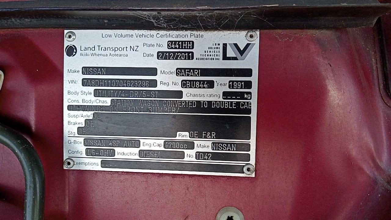1991 Nissan Safari 4.2lt - LVV Certified Ute - Auto